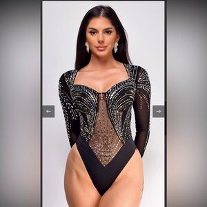 Dalia Rhinestone Black Bodysuit